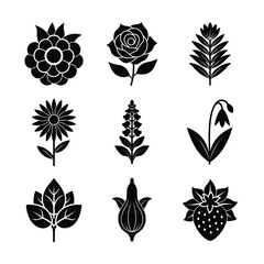 Silhouette Icons of Flowers, Plants, and Fruits for Elegant and Minimalist Design