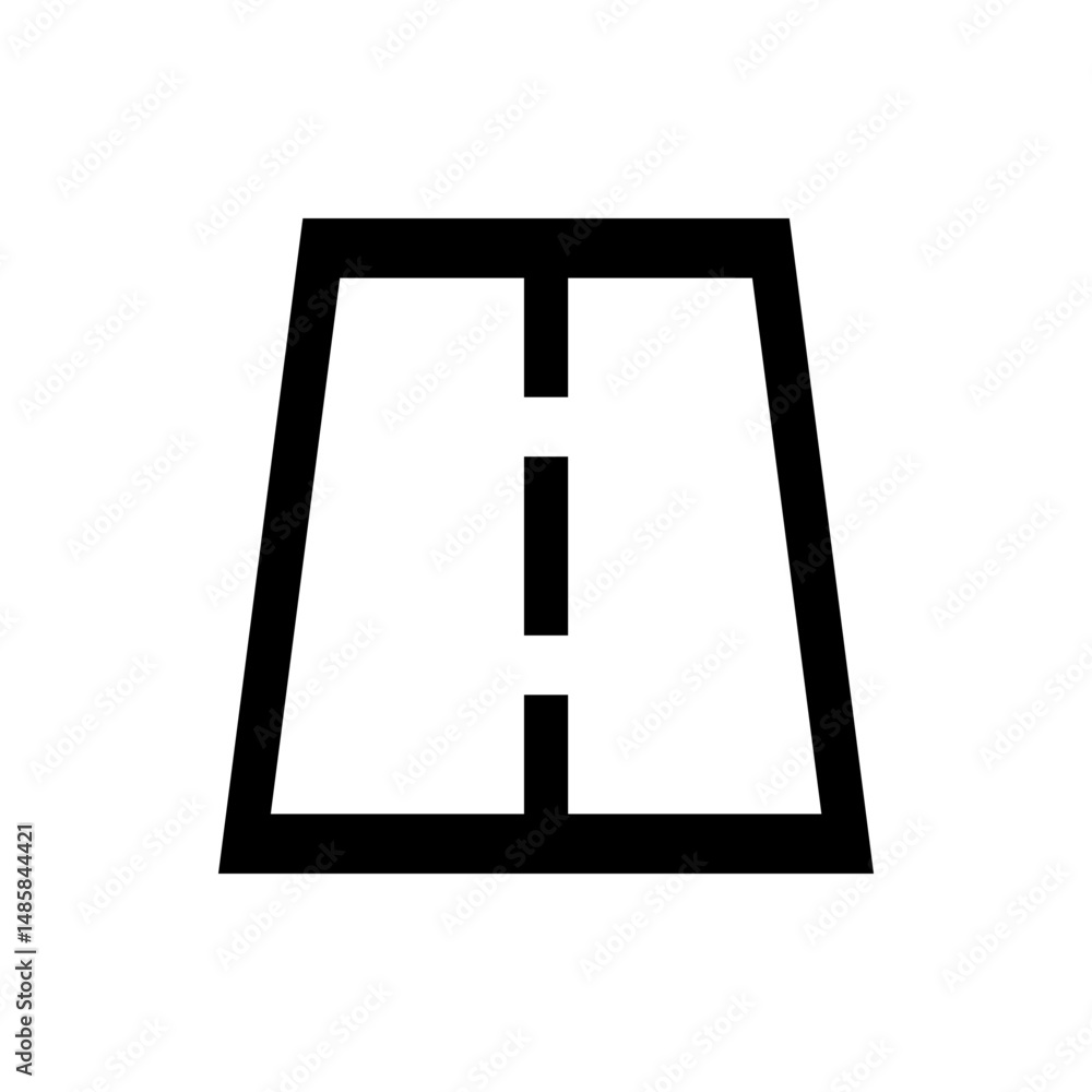 Poster illustration of a trapezoid shape with a dashed line dividing it in the middle in black and white co