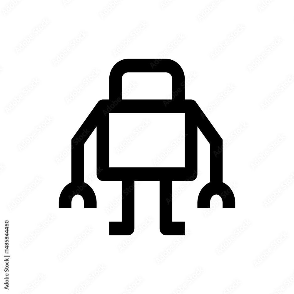 Aufkleber illustration of a simple black robot with rectangular body and rounded head standing upright on two 