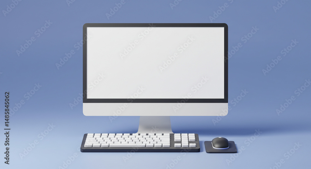 Poster clean desktop computer setup minimalist design office technology blank screen business modern
