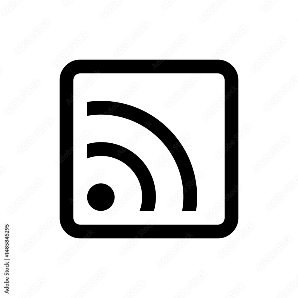 Poster black and white rss feed icon inside a rounded square with curved lines signifying broadcast signal