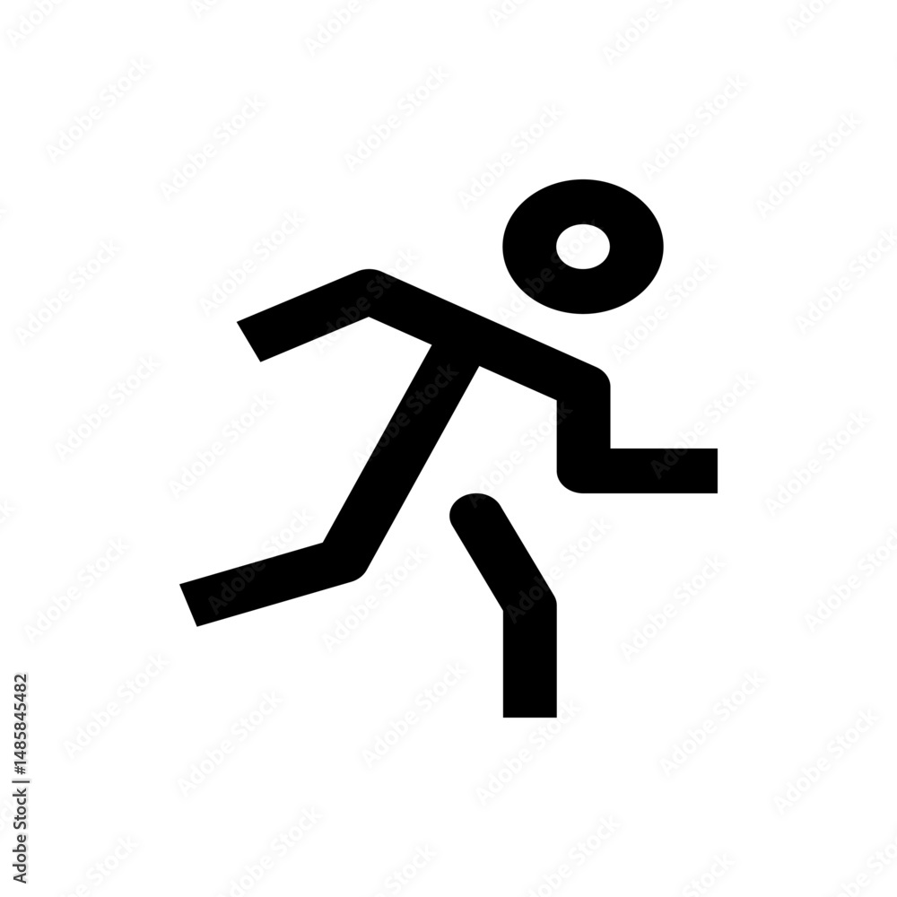 Poster black minimalist stick figure running with rounded head and angular limbs on a white background imag