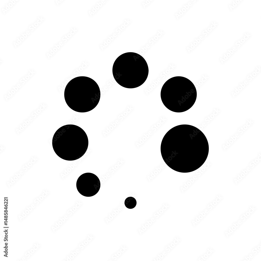 Poster black circles arranged in a circular pattern with varying sizes on a white background illustration i