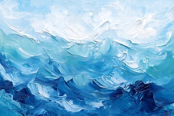 Abstract ocean waves in shades of blue and aqua, painted in fluid brushstrokes to convey the essence of a sunny, tranquil day.