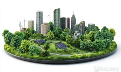 Fototapeta premium Eco-friendly city skyline, green energy, sustainable future, environmental concept
