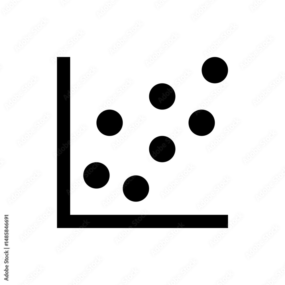 Poster a simple scatter plot with black circles on a white background and axes in the bottom left corner of