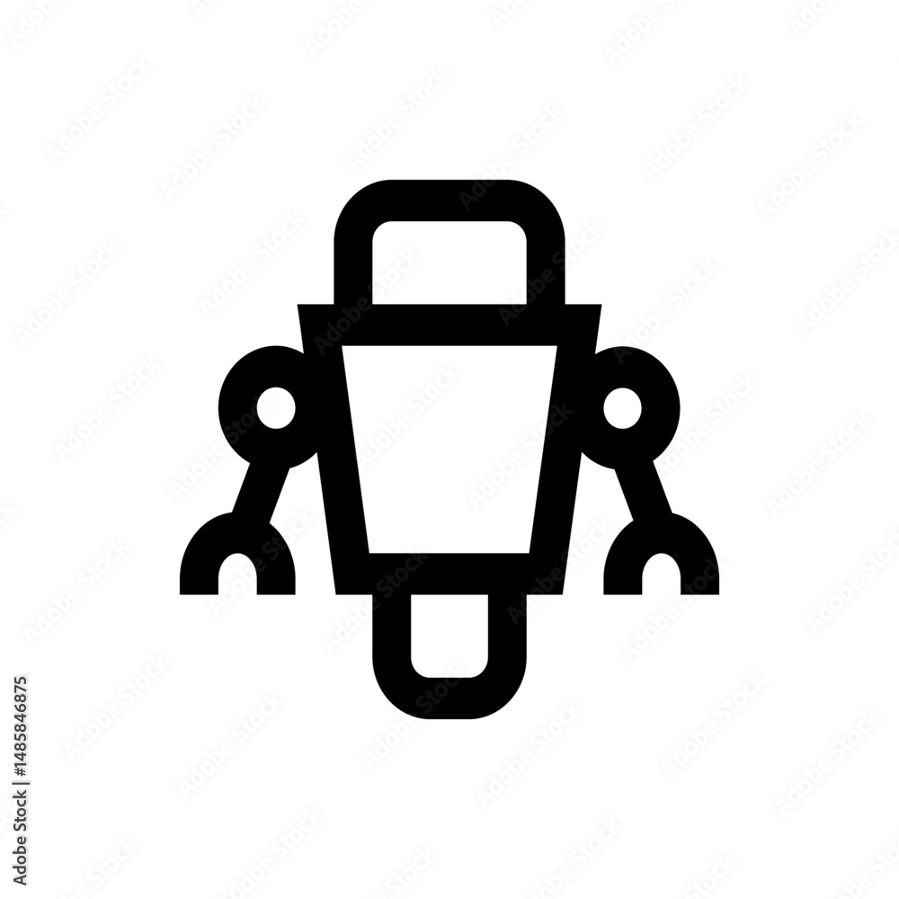 Aufkleber illustration of a simple robot with a rectangular head and round arms in a minimalist black outline 