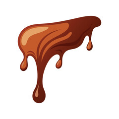 Liquid chocolate flows down vector illustration. Dripping sweet cocoa syrup, glossy dark brown dessert element for design.

