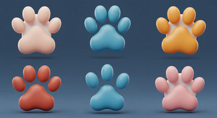 Colorful 3D Paw Prints Cute Pet Icons Puppy Paws Kitty Prints Animal Designs
