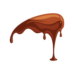 Liquid chocolate flows down vector illustration. Dripping sweet cocoa syrup, glossy dark brown dessert element for design.

