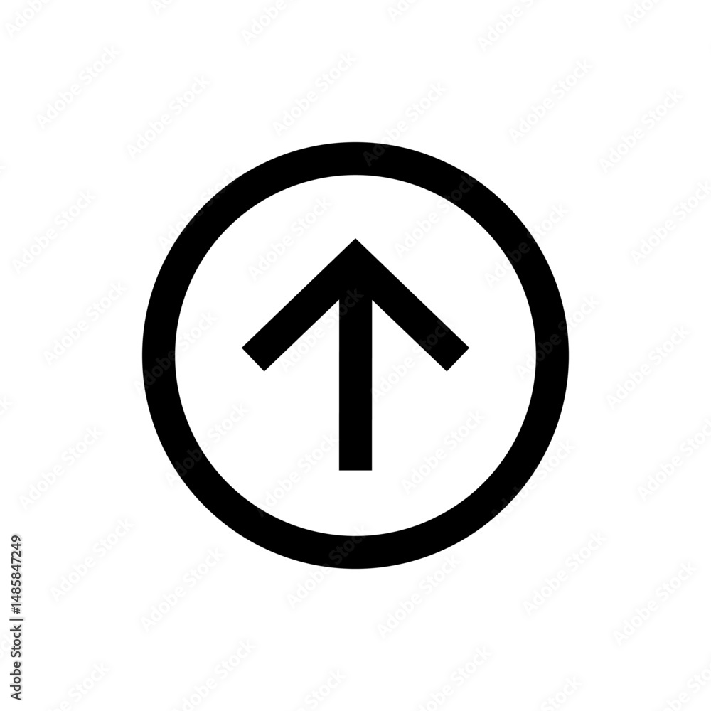 Aufkleber an upward pointing arrow enclosed within a circular outline on a white background is presented here