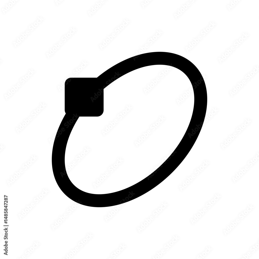 Poster oval shape with a thick black outline connected to a filled square on the upper left side of the ova