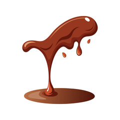 Liquid chocolate flows down vector illustration. Dripping sweet cocoa syrup, glossy dark brown dessert element for design.

