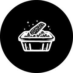 Stylized cleaning icon with shining sponge and black background circle