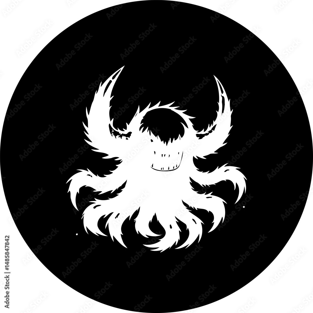 Aufkleber monochrome depiction of a stylized creature with multiple appendages on black circle