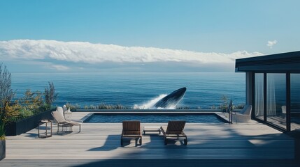 Fototapeta premium oceanfront luxury home with infinity pool and whale breach