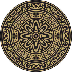 Classic Greek black and gold round ornament. Vector pattern, circle of ancient Hellenes. European border - ring.
