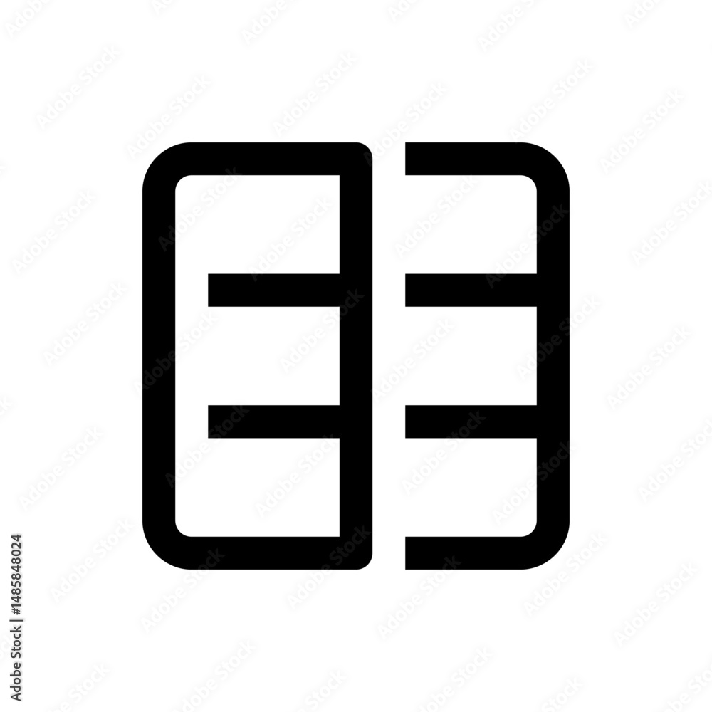 Poster black outline of two adjacent rectangular shapes each divided into three sections by horizontal line