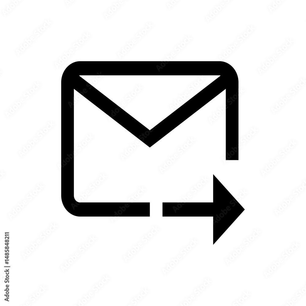 Poster illustration of a black outlined email envelope with an arrow pointing to the right side of the imag