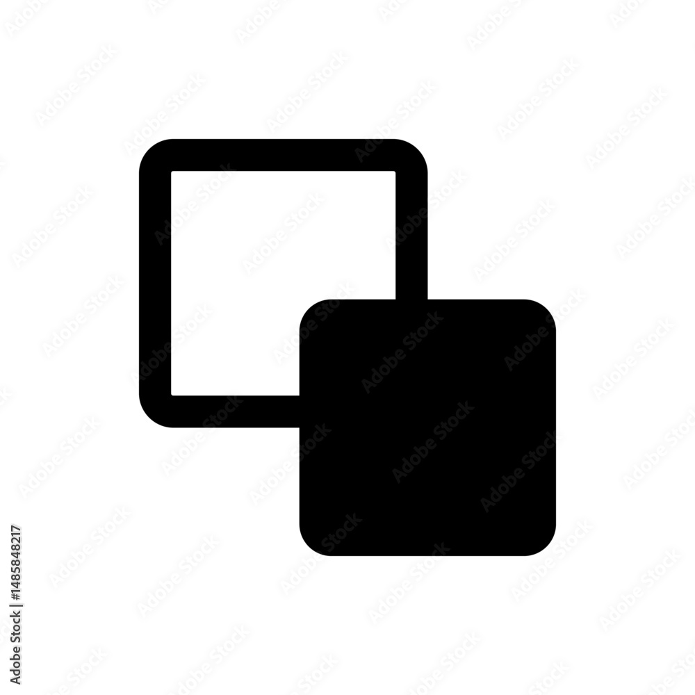 Poster overlapping squares icon with one square outlined and the other filled in black color design element