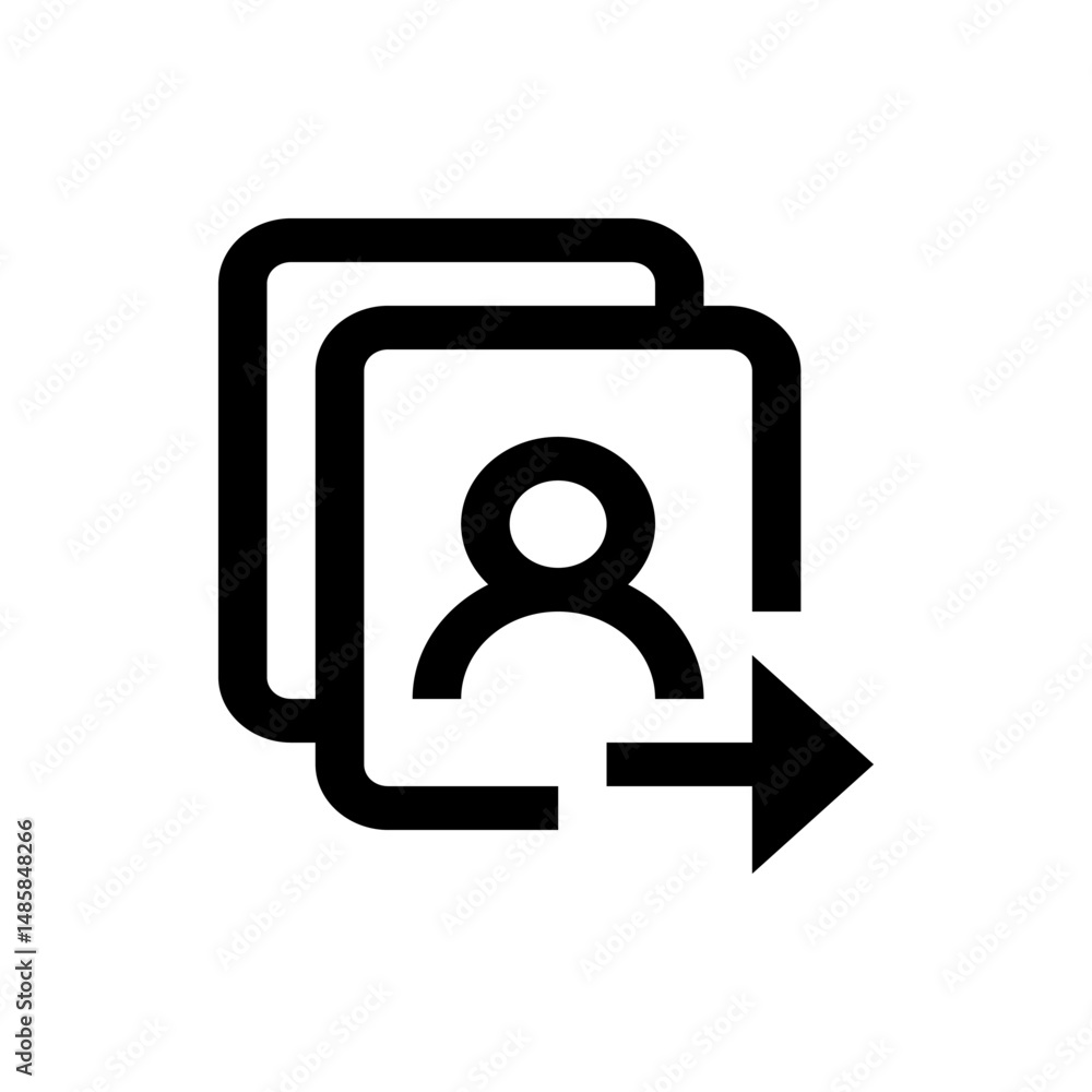 Poster black and white icon depicting two documents with a person icon and an arrow pointing to the right s