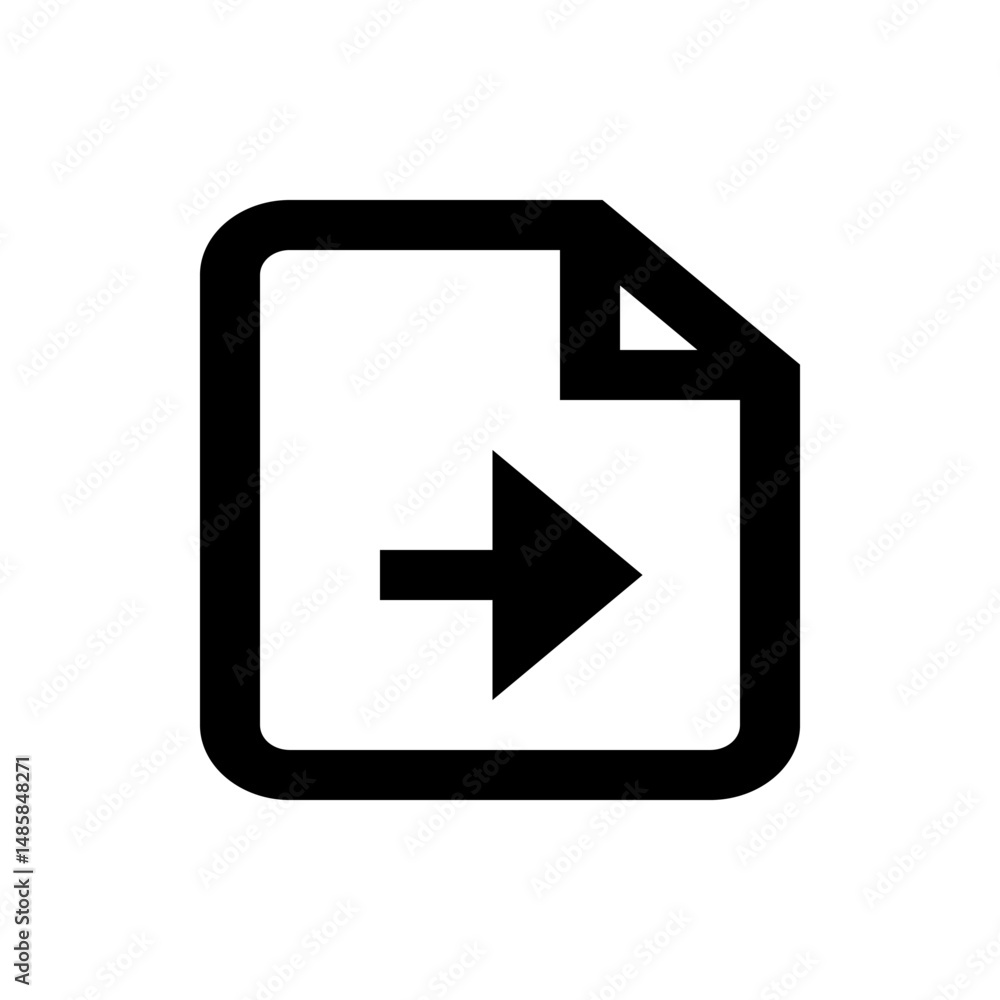 Poster black outlined document icon with a folded corner and a bold arrow pointing to the right side shown