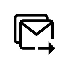 Two overlapping envelope icons with a right arrow indicating forwarding or sending functionality present