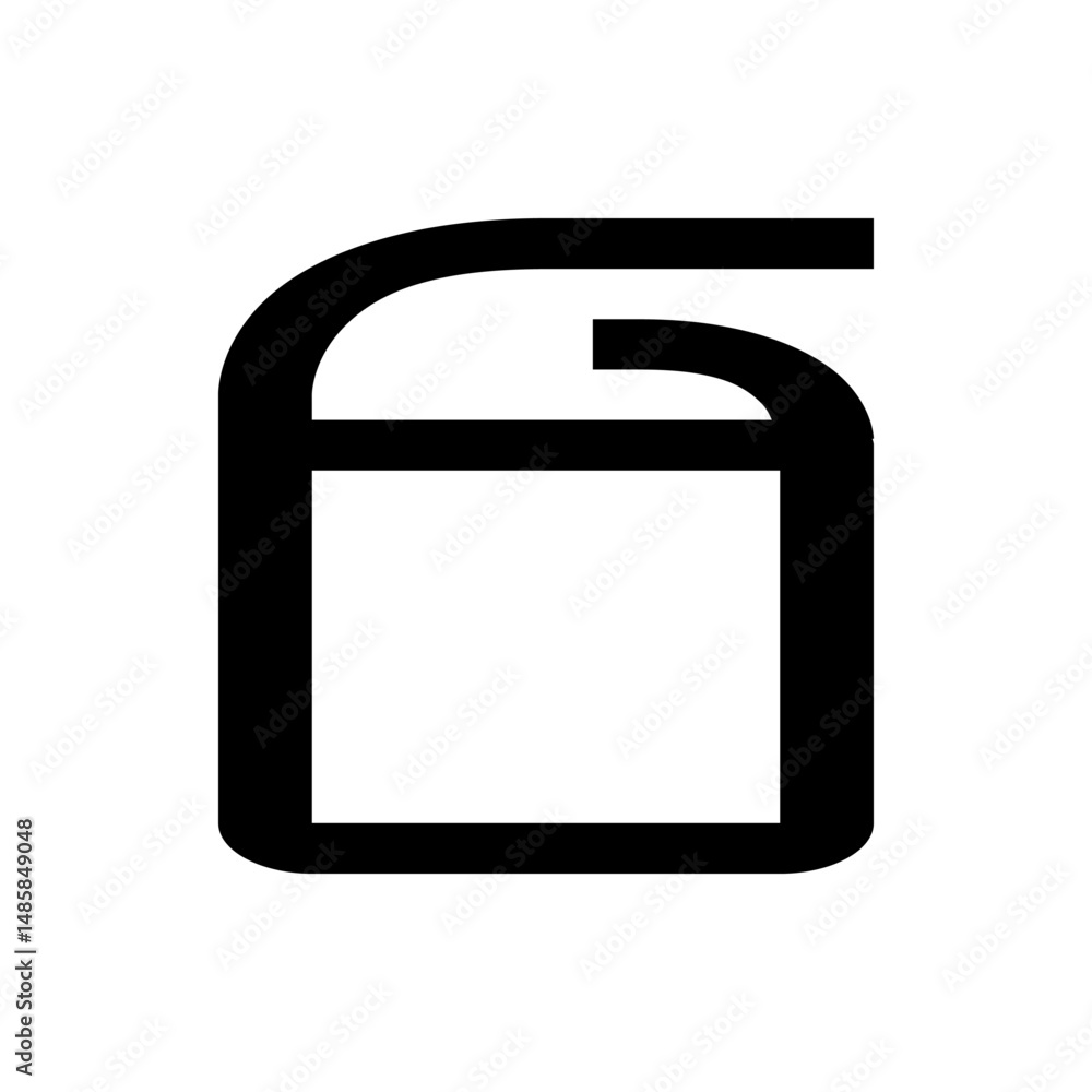 Poster illustration of a simple black and white rectangular shape with a curved top and a small hook design