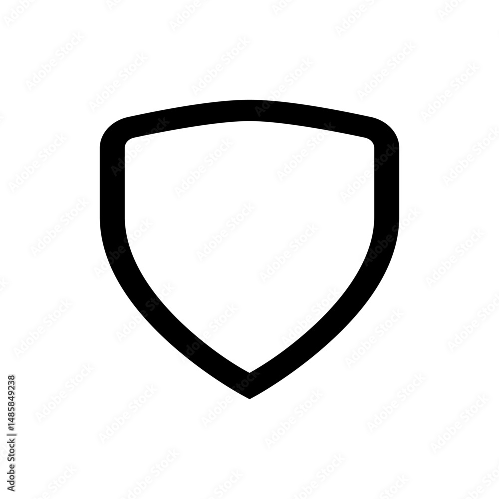 Poster Illustration of a simple black outline of a shield shape with rounded corners on a white background design