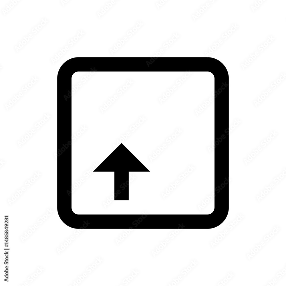 Poster black outlined square with rounded corners containing a solid black arrow pointing upwards in the ce