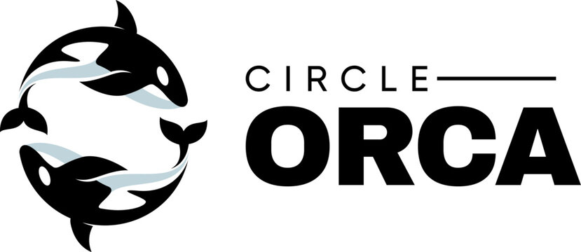 simple black silhouette orca whale fish circle logo design
