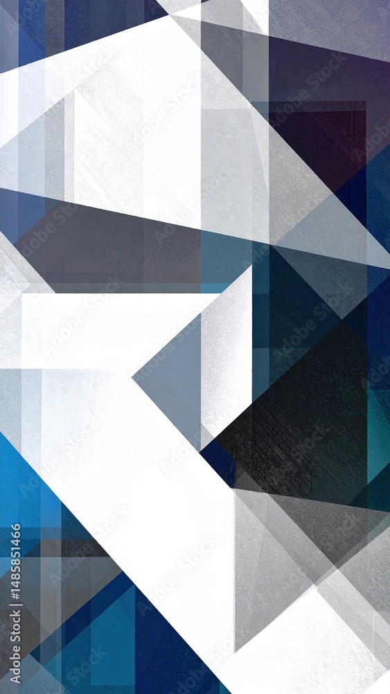 Poster an abstract geometric background featuring a dynamic arrangement of blue and white shapes, creating 
