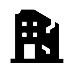 Icon of a damaged building to signify destruction or disrepair