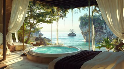 luxurious beachfront suite with private hot tub