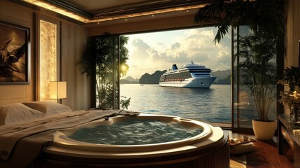 luxurious suite with hot tub and ocean view