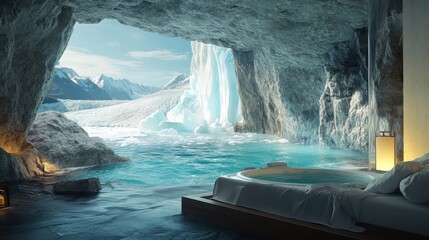 luxurious cave spa retreat with glacier view