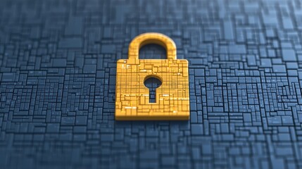 Golden Padlock Digital Security Concept Over Abstract Background with Geometric Patterns and Details