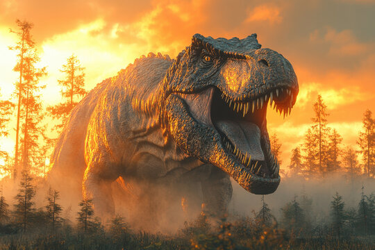 Tylosaurus dinosaur in forest.