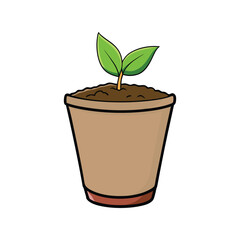 Young seedling in biodegradable natural fiber pot vector illustration. Eco-friendly plant growth, sustainable gardening concept.

