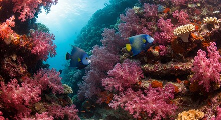 Fototapeta premium Underwater Scene with Angel Fish and Coral Reef