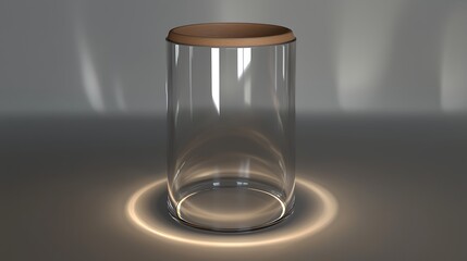 water bottle placed on a soft gray background, showcasing its clear, minimalist design, with light gently reflecting off its surface.