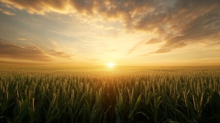 Vibrant prairie sunset over agricultural fields in the countryside captured in a scenic landscape view