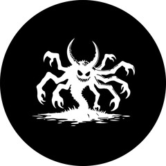 Eerie silhouette of a monstrous figure emerging from a dark abyss of shadows