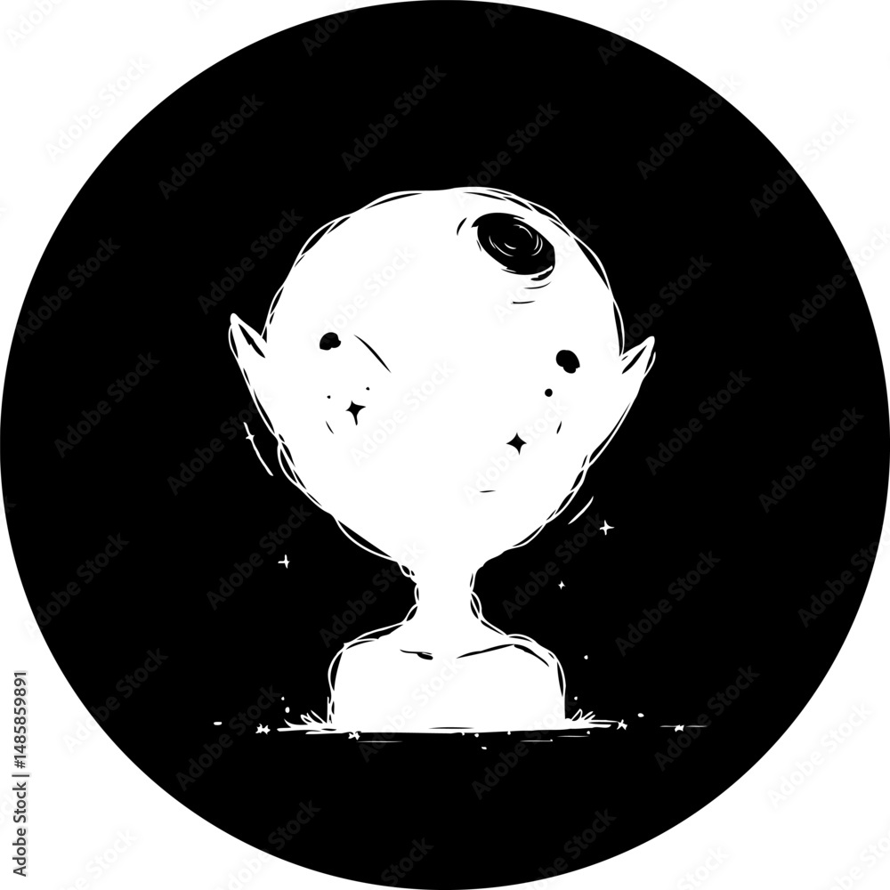 Poster abstract monochrome depiction of an enigmatic ethereal being within a circle