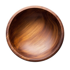 Flat Lay Photo of Empty Wooden Bowl Isolated on PNG Transparent Background
