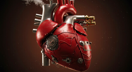 Fototapeta premium Steampunk Heart Mechanical Gears Anatomy Red Organic Futuristic