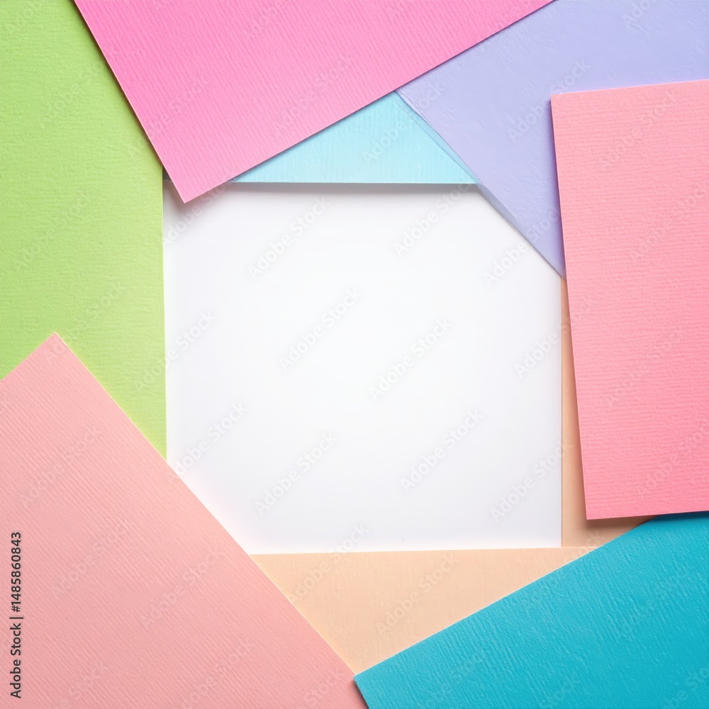 Poster a vibrant assortment of colorful paper pieces in various shapes and sizes scattered playfully across