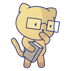 Cute cat with glasses and book