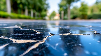 Fototapeta premium Cracked Black Surface in Outdoor Setting