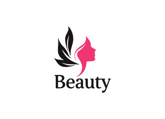 Elegant Beauty Logo Featuring Feminine Silhouette and Leaf Motif for Skincare, Cosmetics, Spa, or Salon Brand Identity.